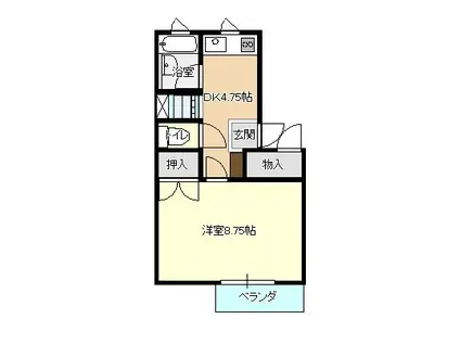アルス湊高台(1K/2階)の間取り写真
