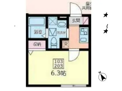 グローブ2(1K/1階)の間取り写真