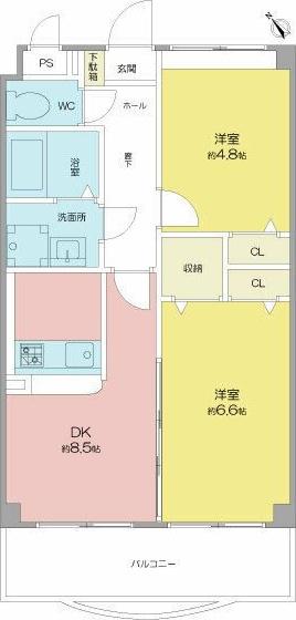 ロイヤル大成町1号館(2DK/1階)の間取り写真