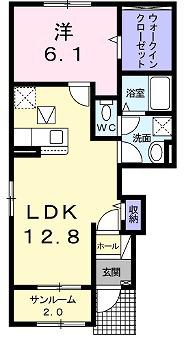 アリア I(1LDK/1階)の間取り写真