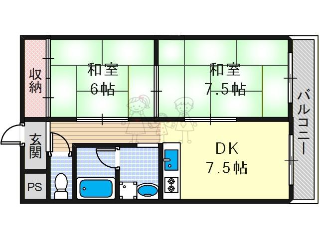 辰巳ハイツ(2DK/2階)の間取り写真