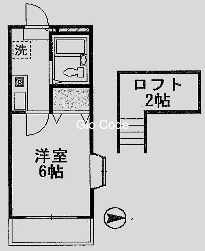 ドルフィンハウスB(1K/2階)の間取り写真