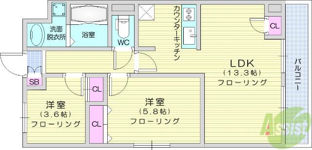 アズールコート名取(1SLDK/3階)の間取り写真