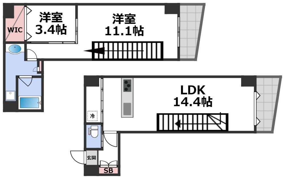 プレミアム長瀬(2LDK/9階)の間取り写真