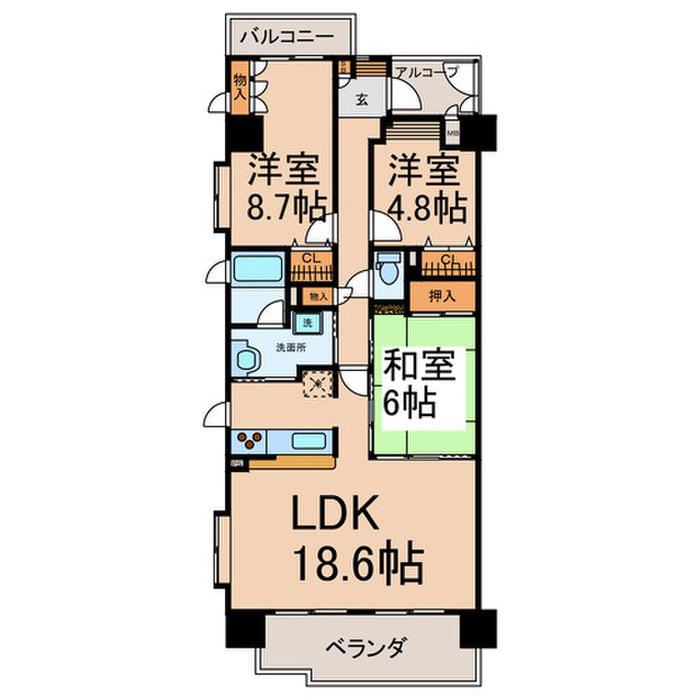 ロータリー春岡601(3LDK/6階)の間取り写真