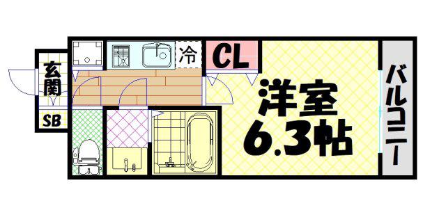 プレサンス難波セレクト(1K/5階)の間取り写真