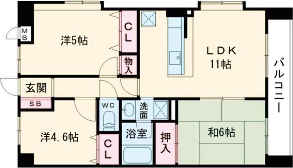 久留米市合川町マンション(3LDK/7階)の間取り写真