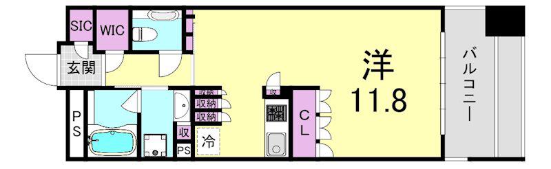 ガリレオ新町(ワンルーム/10階)の間取り写真