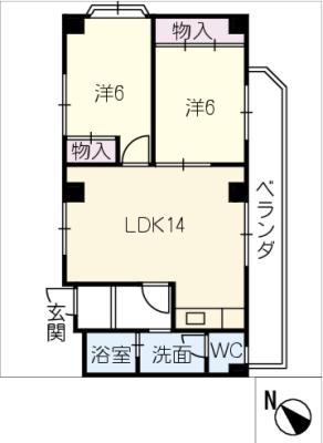 野並シャンテ(2LDK/5階)の間取り写真