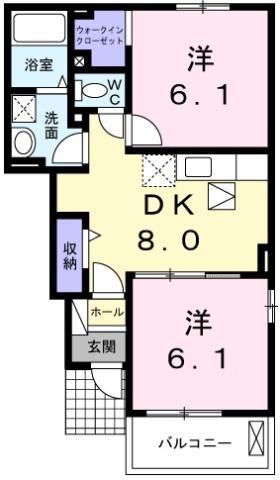 グランセノーテ D(2DK/1階)の間取り写真