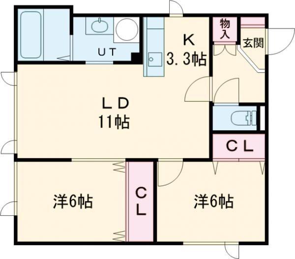 WIN DAM B(2LDK/1階)の間取り写真
