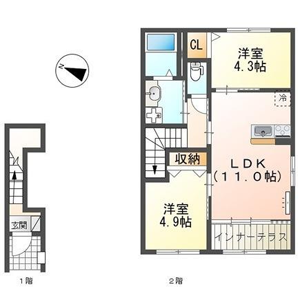 ブラン メゾンⅢ(1LDK/2階)の間取り写真