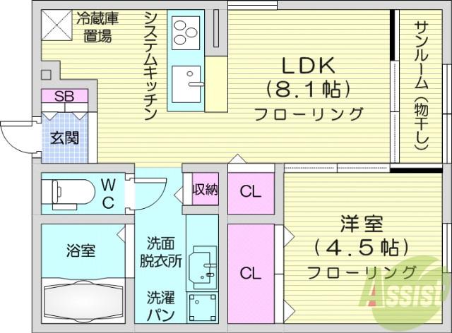 ティエドール B(1LDK/2階)の間取り写真