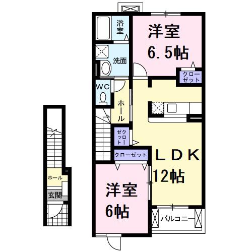 プラシードカーサB(2LDK/2階)の間取り写真