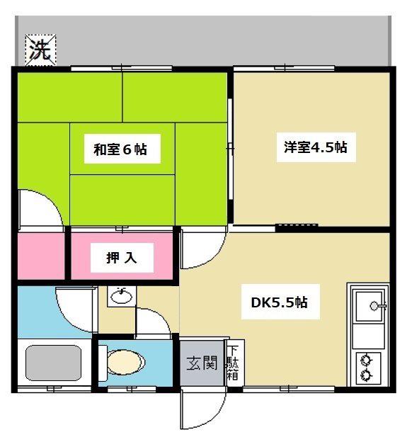 第2コーポおぎわら(2DK/2階)の間取り写真