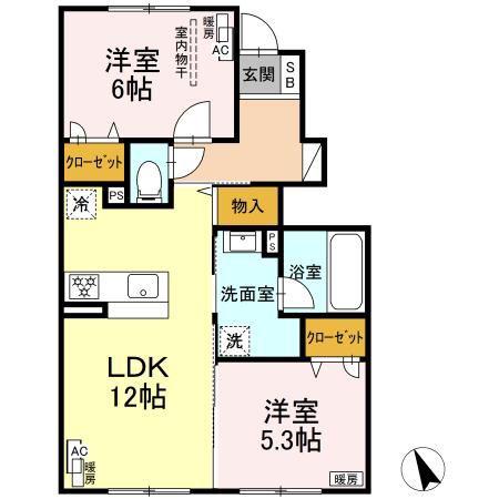 エテルナ II(2LDK/1階)の間取り写真