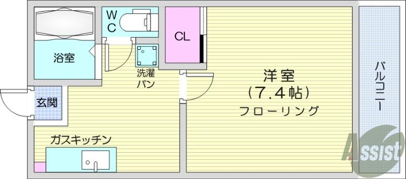 リーフサイドビレッジA棟(1K/2階)の間取り写真