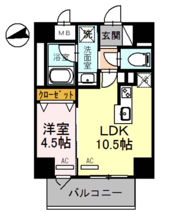 パンセ新町(1LDK/7階)の間取り写真