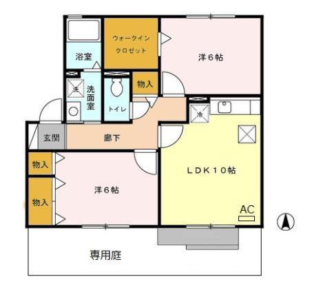 スカイウェーブB(2LDK/1階)の間取り写真