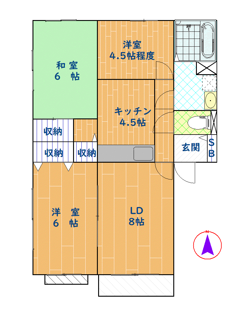 サンセリテA(3LDK/1階)の間取り写真