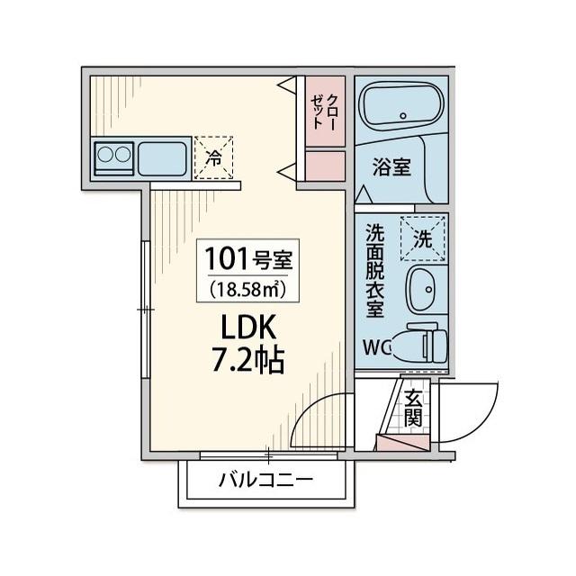 ヒュッゲI(ワンルーム/1階)の間取り写真