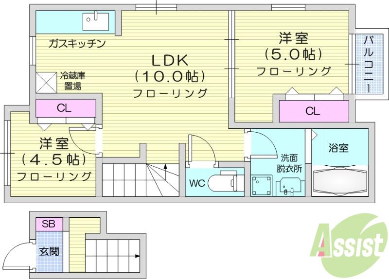 カーサフォレスタイースト(2LDK/2階)の間取り写真