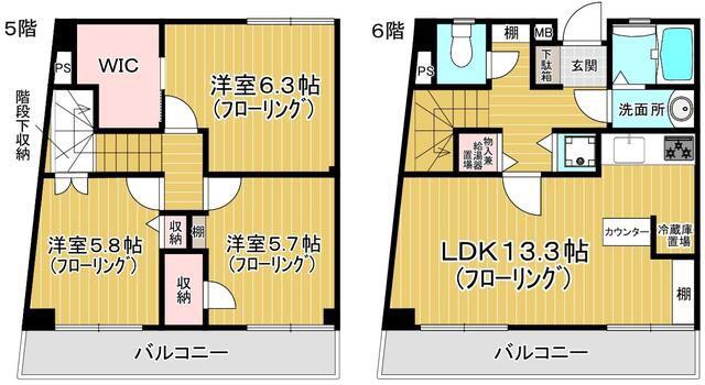 藤沢駅前ハイム(3LDK/6階)の間取り写真