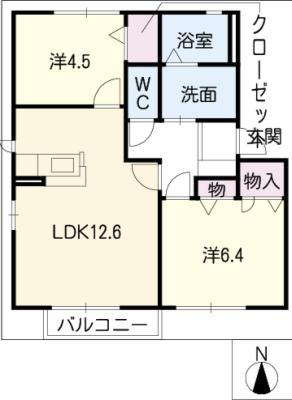 SUNRISEORANGEB(2LDK/2階)の間取り写真