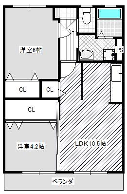 アベニュー河辺(2LDK/3階)の間取り写真