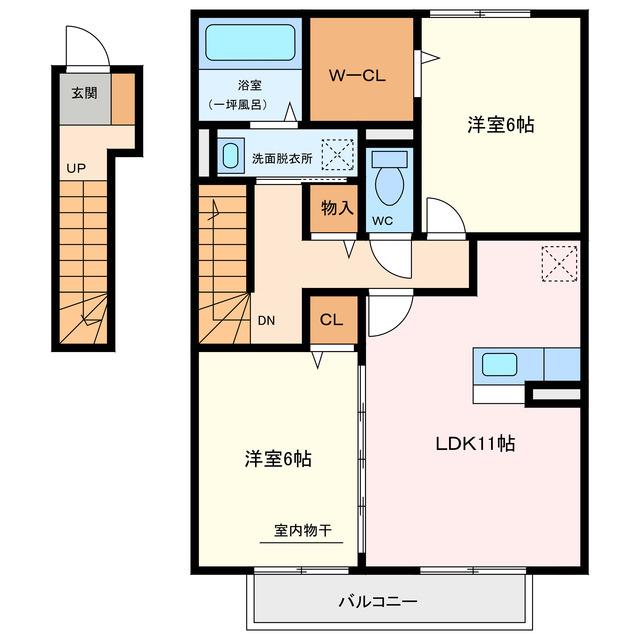 グランドールふじが丘(2LDK/2階)の間取り写真