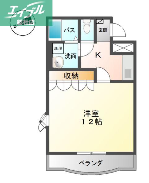 エクシヴボヌール(1K/2階)の間取り写真