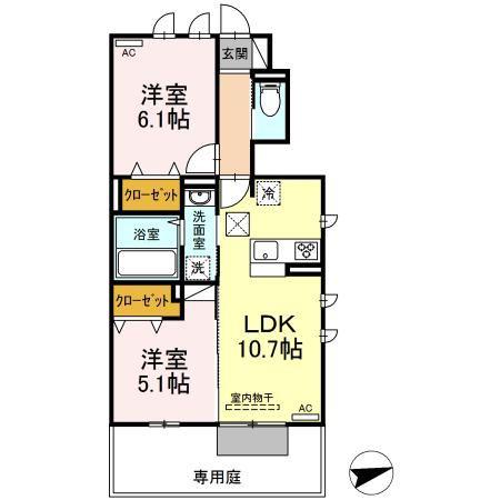 ラ メールB棟(2LDK/1階)の間取り写真