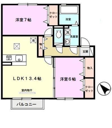 ディアコート神戸Ⅱ(2LDK/2階)の間取り写真