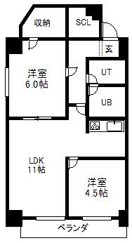 札幌市電 西線9条旭山公園通駅 徒歩5分 7階建 築33年(2LDK/5階)の間取り写真