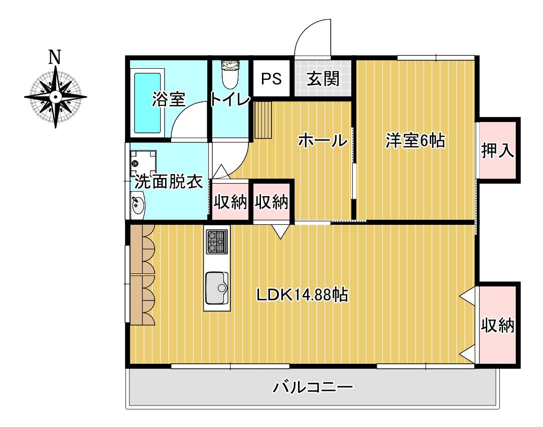 メゾン東邦X 102(1LDK/1階)の間取り写真