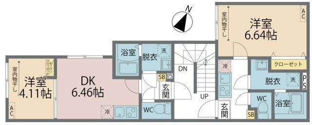 カインドネス新座ノース(1K/2階)の間取り写真