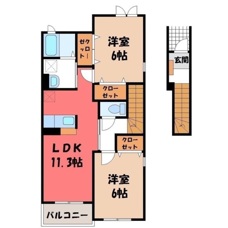 フレンドパーク・I(2LDK/2階)の間取り写真