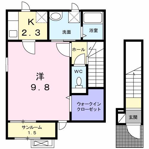 ルナIII(1K/2階)の間取り写真