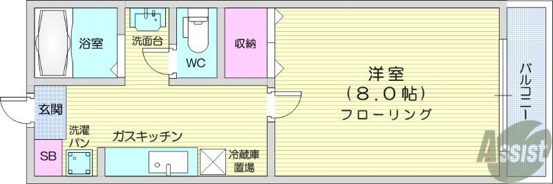 アミューズシバタ C(1K/2階)の間取り写真