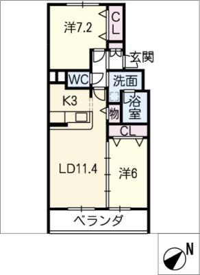 名鉄名古屋本線 有松駅 徒歩3分 3階建 築9年(2LDK/2階)の間取り写真