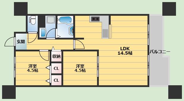 ロイヤルヒルズ待兼山(2LDK/4階)の間取り写真