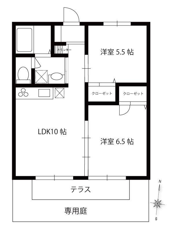 ヤングサンフィールド(2LDK/1階)の間取り写真