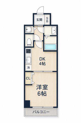 フロンティアコート堺筋本町(1DK/7階)の間取り写真