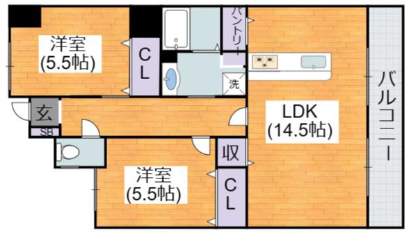 ラ・ティーダ平野(2LDK/7階)の間取り写真