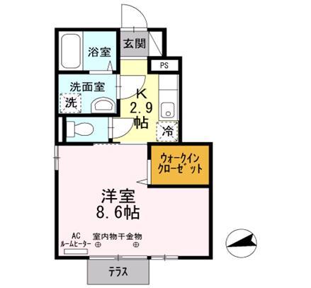 チャーム開和(1K/1階)の間取り写真