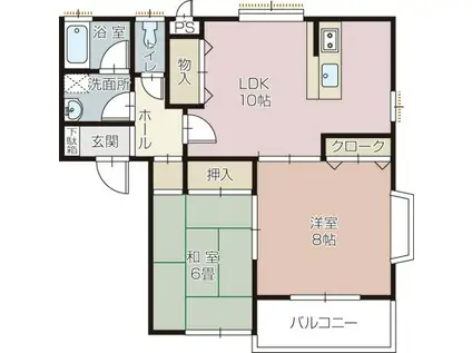 ローズクォーツC(2LDK/1階)の間取り写真