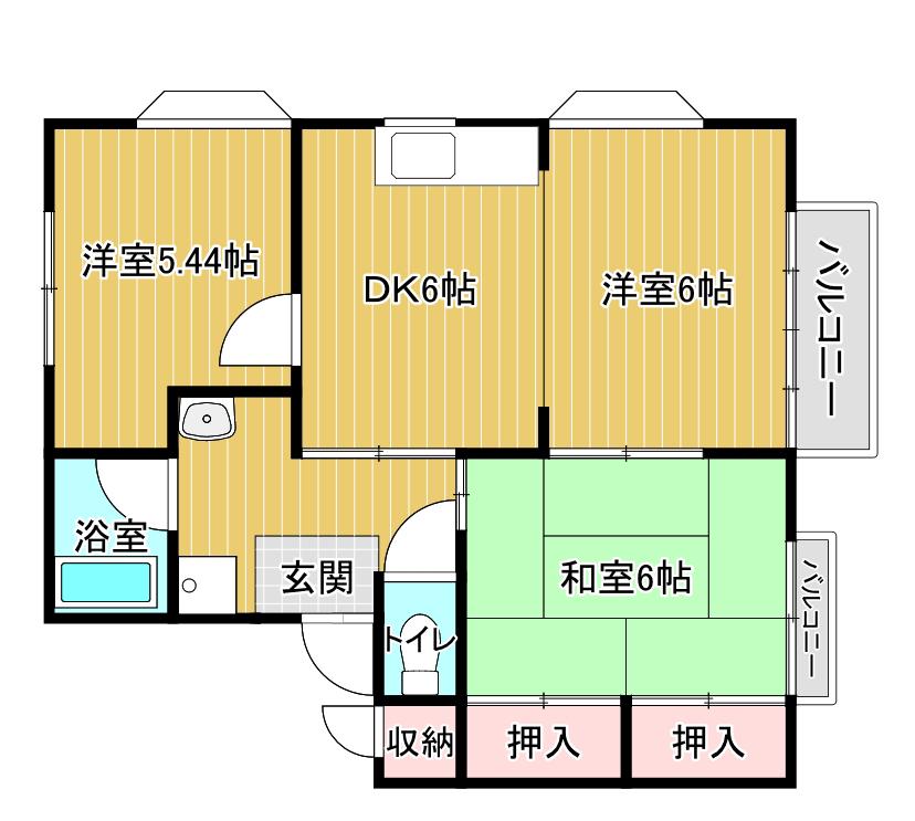 パークサイド川崎(3DK/2階)の間取り写真