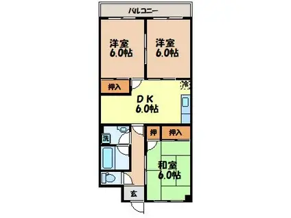 パティオ古舘B(3DK/4階)の間取り写真