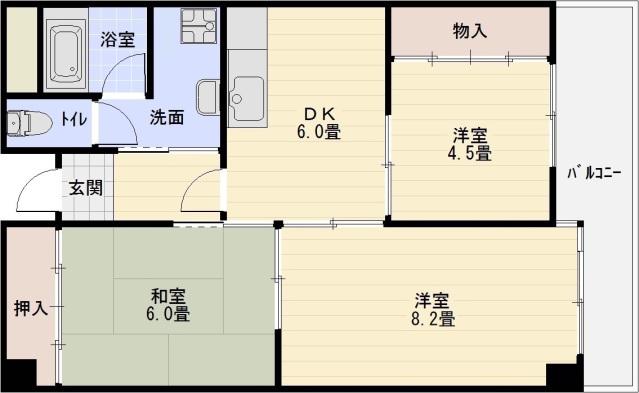 ユーネスト浅野(3DK/4階)の間取り写真