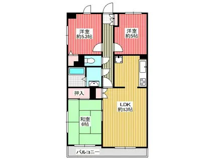 川口飯塚第3ローヤルコーポ(3LDK/2階)の間取り写真